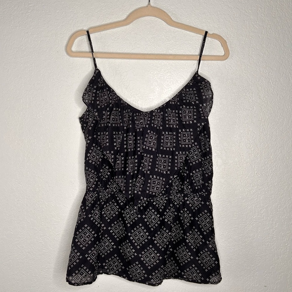 GAP NAVY Blue/White Silk/Cotton Cami/Tank Retro Daggered Collar w/ Cinch Waist